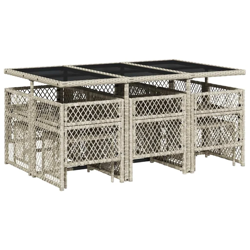11 Piece Garden Dining Set with Cushions Light Grey Poly Rattan
