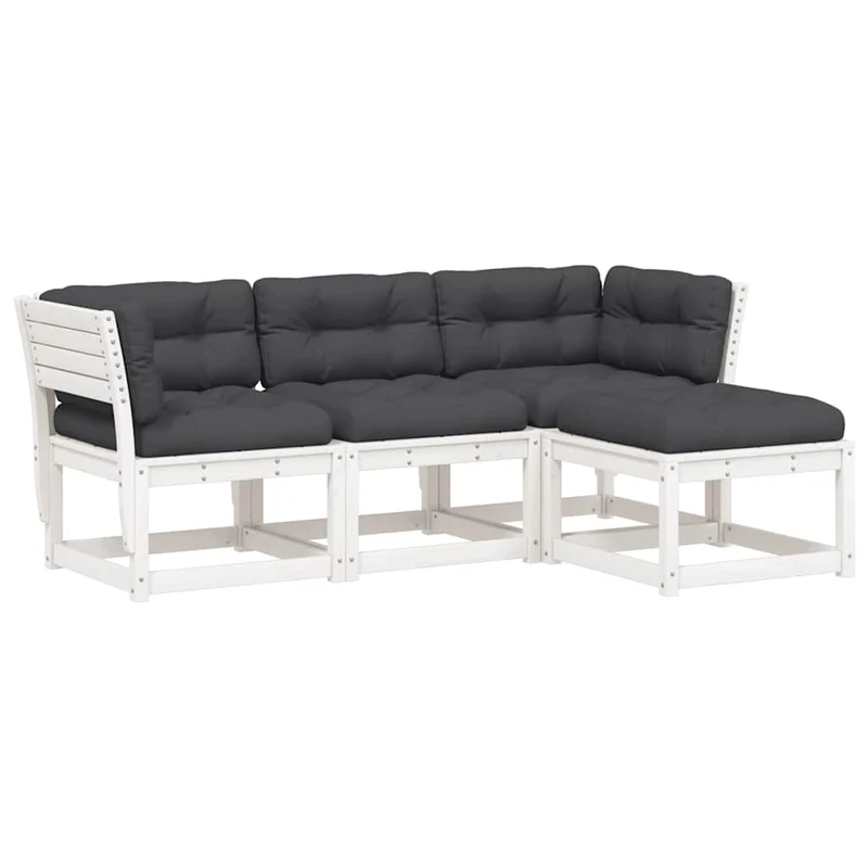 4 Piece Garden Lounge Set with Cushions White Solid Wood Pine