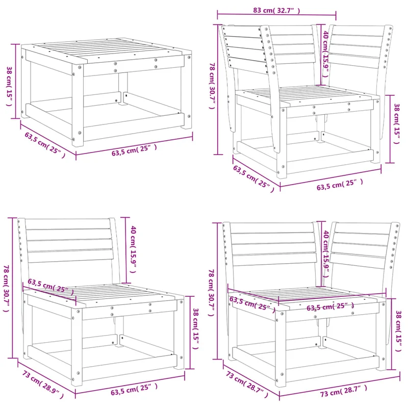 5 Piece Garden Lounge Set Wax Brown Solid Wood Pine