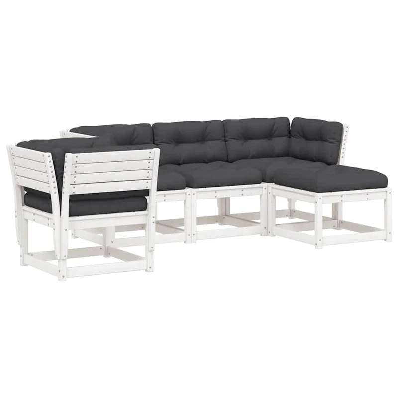 5 Piece Garden Lounge Set with Cushions White Solid Wood Pine
