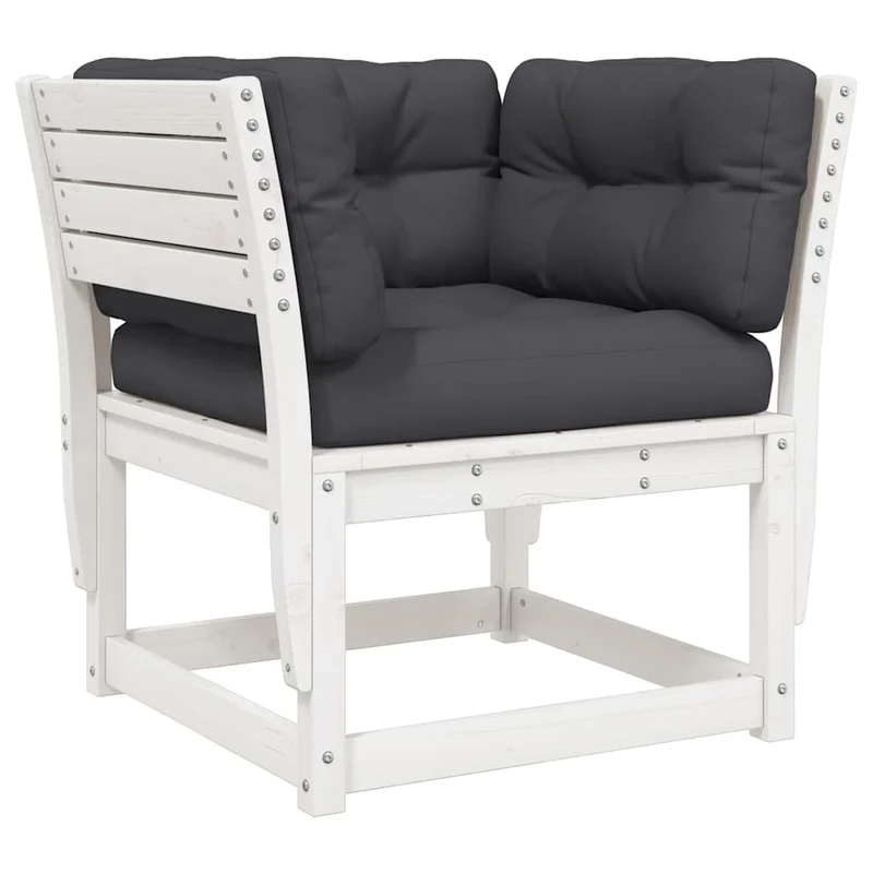 5 Piece Garden Lounge Set with Cushions White Solid Wood Pine