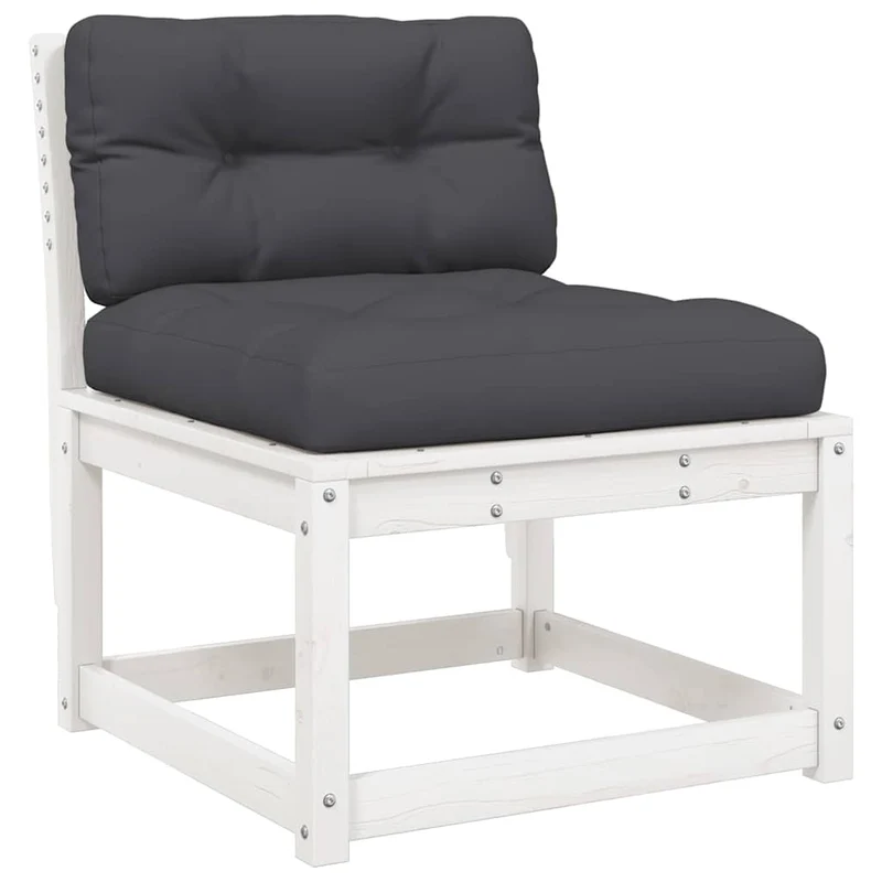 5 Piece Garden Lounge Set with Cushions White Solid Wood Pine