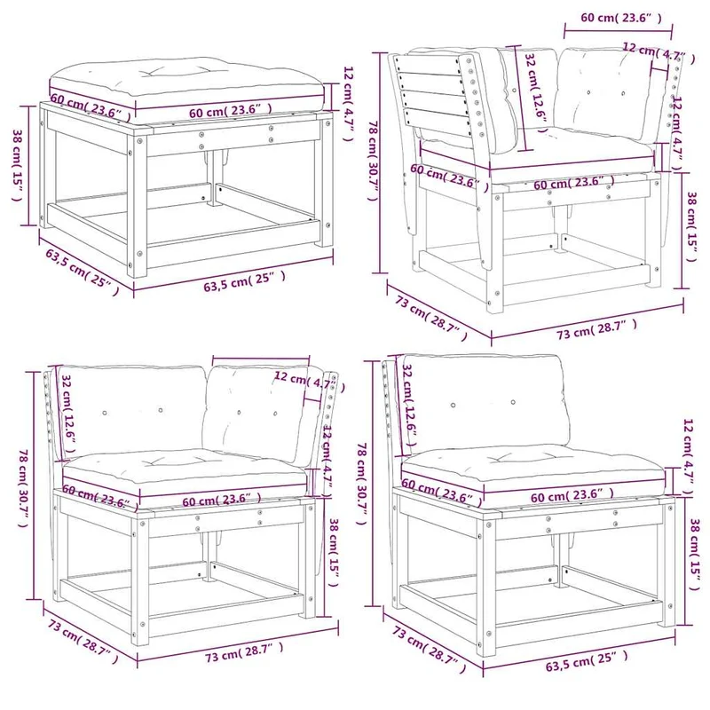 5 Piece Garden Lounge Set with Cushions White Solid Wood Pine