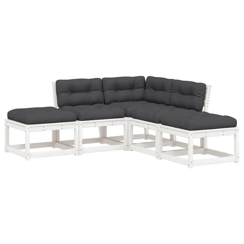 5 Piece Garden Sofa Set with Cushions White Solid Wood Pine
