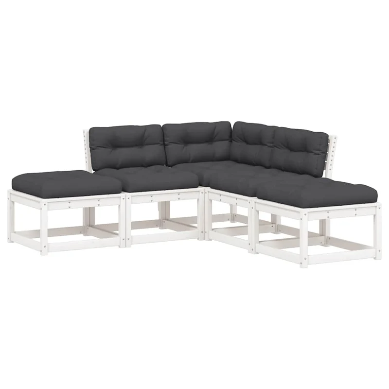 5 Piece Garden Sofa Set with Cushions White Solid Wood Pine