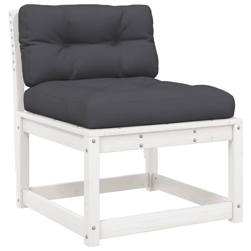 5 Piece Garden Sofa Set with Cushions White Solid Wood Pine