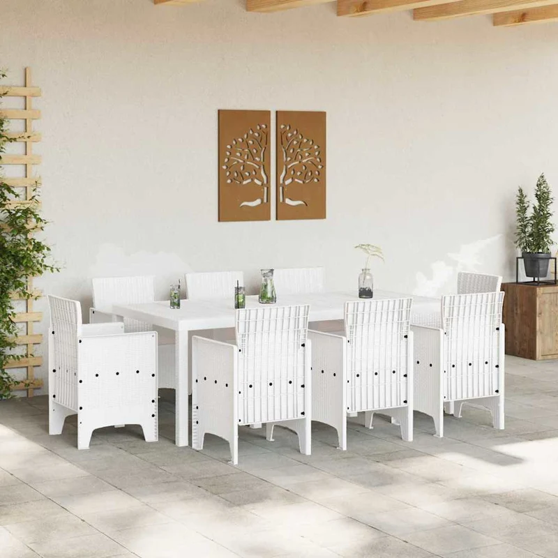 Garden Dining Set 9 pcs White Polypropylene