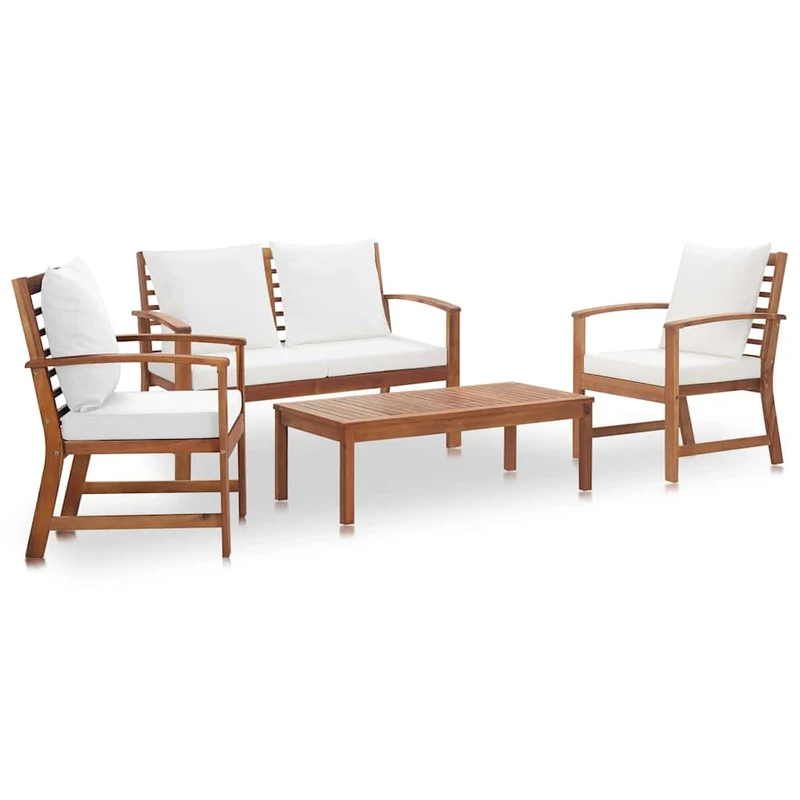 4 Piece Garden Lounge Set with Cushions Solid Wood Acacia