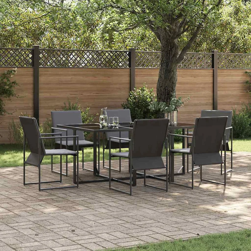 Garden Dining Set 7 pcs Black Steel