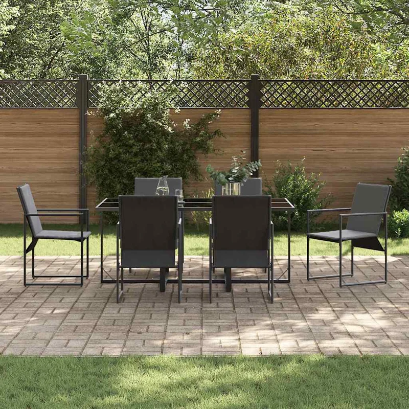 Garden Dining Set 7 pcs Black Steel