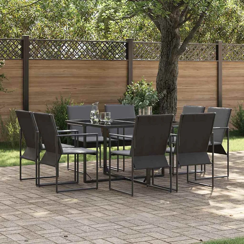 Garden Dining Set 9 pcs Black Steel