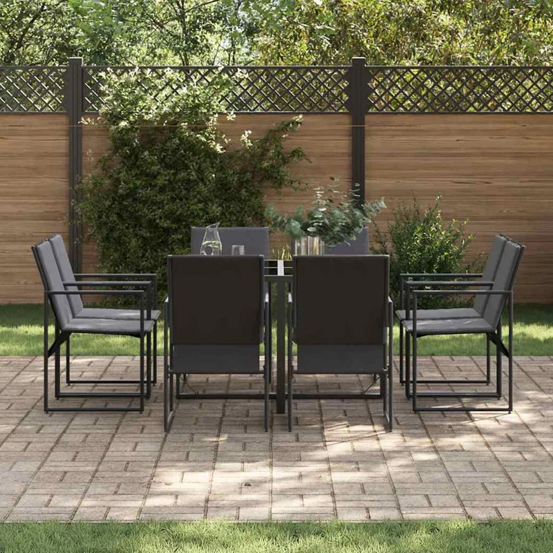 Garden Dining Set 9 pcs Black Steel