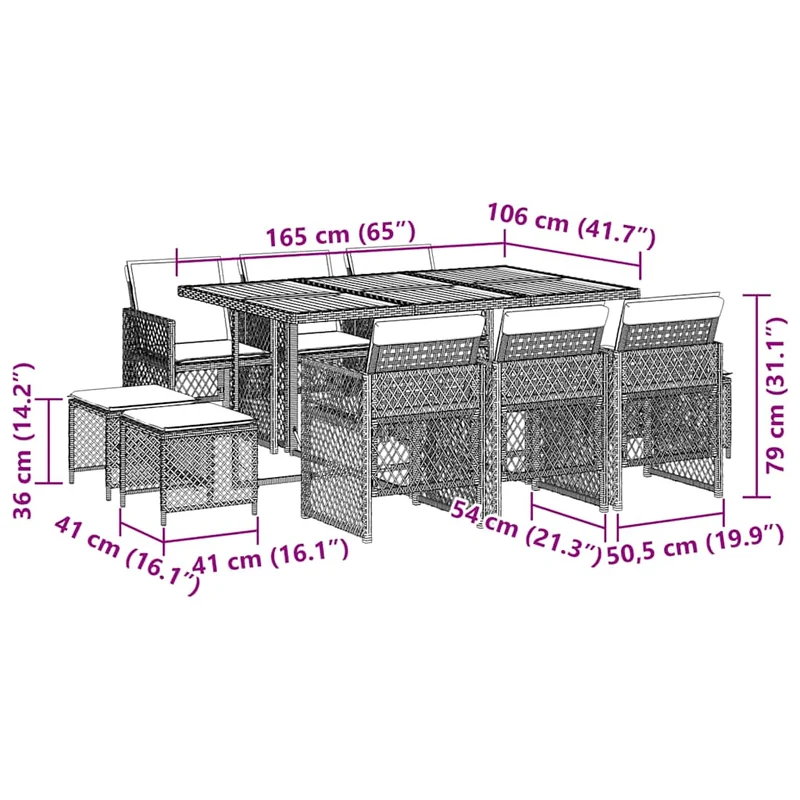 11 Piece Garden Dining Set with Cushions Grey Poly Rattan