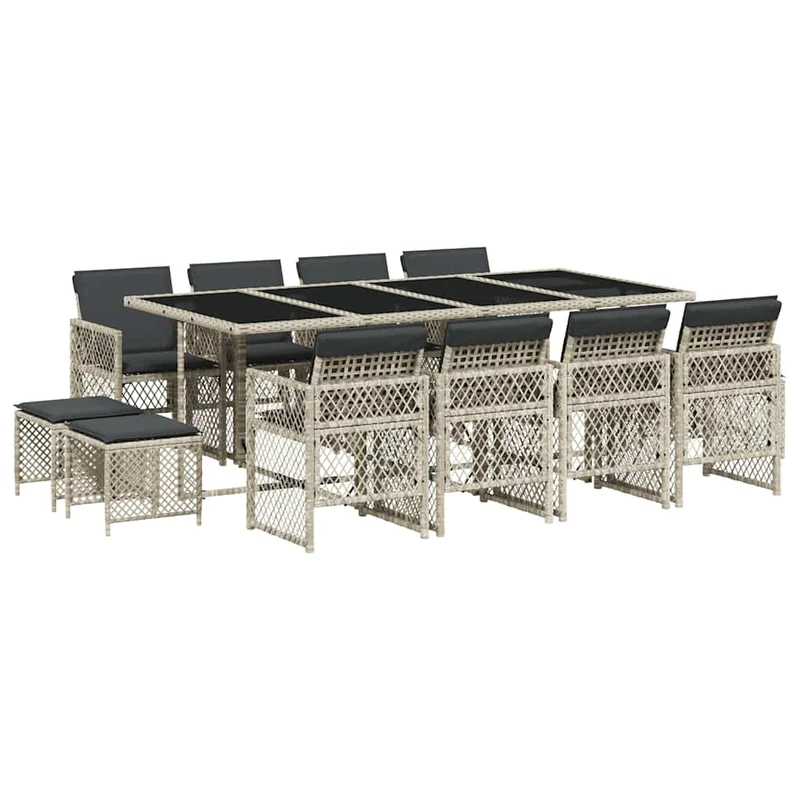 13 Piece Garden Dining Set with Cushions Light Grey Poly Rattan