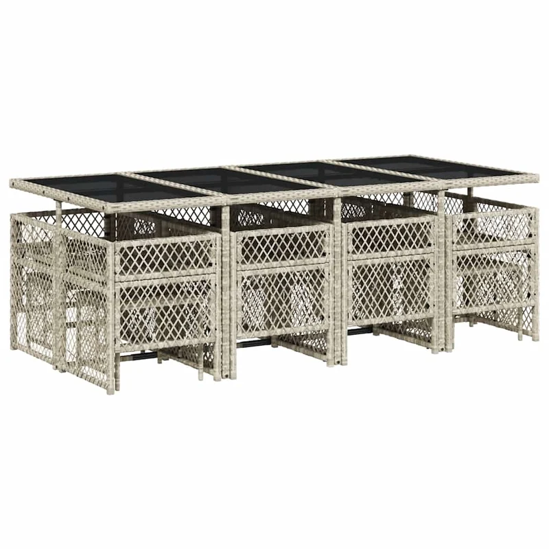 13 Piece Garden Dining Set with Cushions Light Grey Poly Rattan