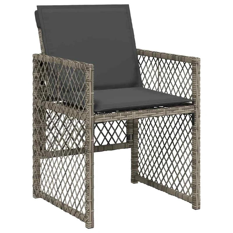 9 Piece Garden Dining Set with Cushions Grey Poly Rattan
