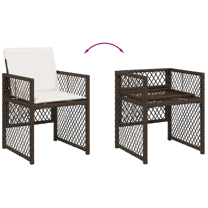 9 Piece Garden Dining Set with Cushions Brown Poly Rattan