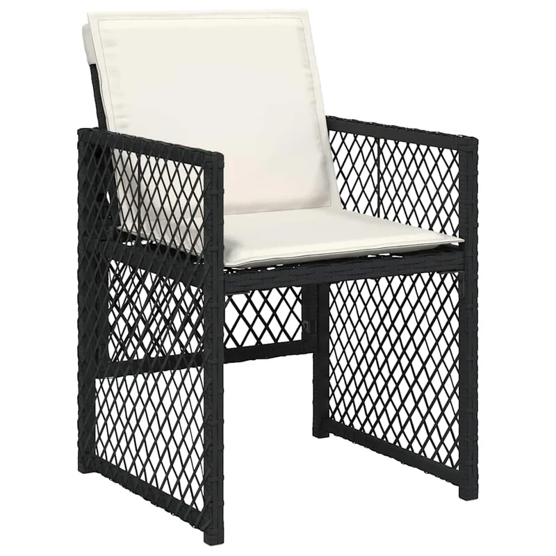 9 Piece Garden Dining Set with Cushions Black Poly Rattan