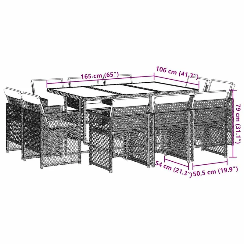 11 Piece Garden Dining Set with Cushions Grey Poly Rattan