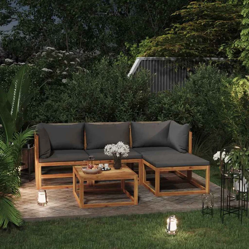 5 Piece Garden Lounge Set with Cushions Solid Wood Acacia