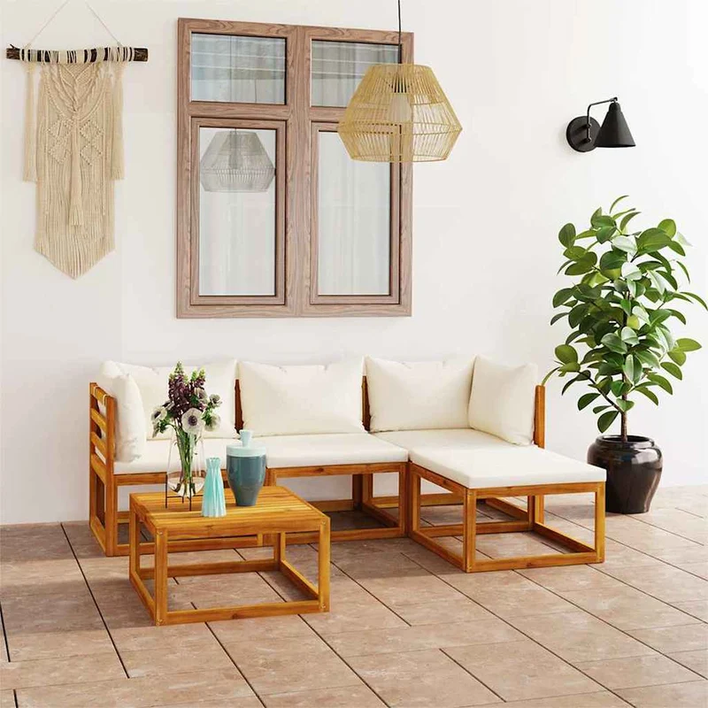 5 Piece Garden Lounge Set with Cushions Solid Wood Acacia