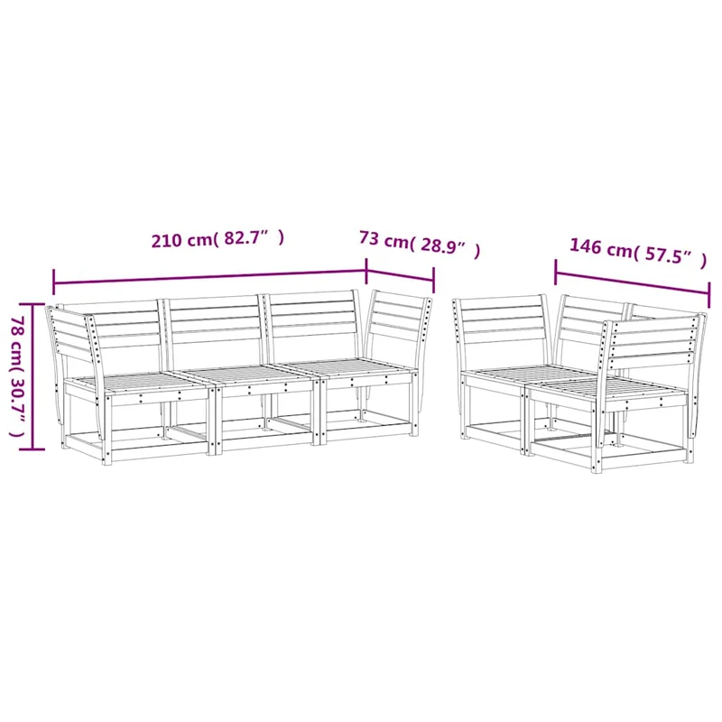 5 Piece Garden Sofa Set White Solid Wood Pine