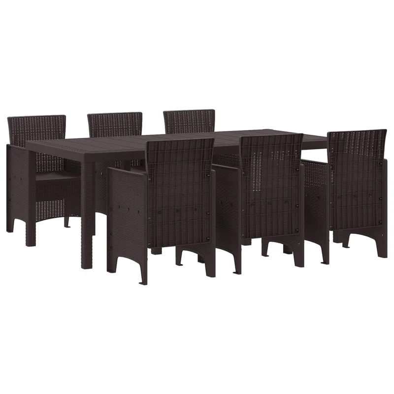 Garden Dining Set 7 pcs Brown Polypropylene