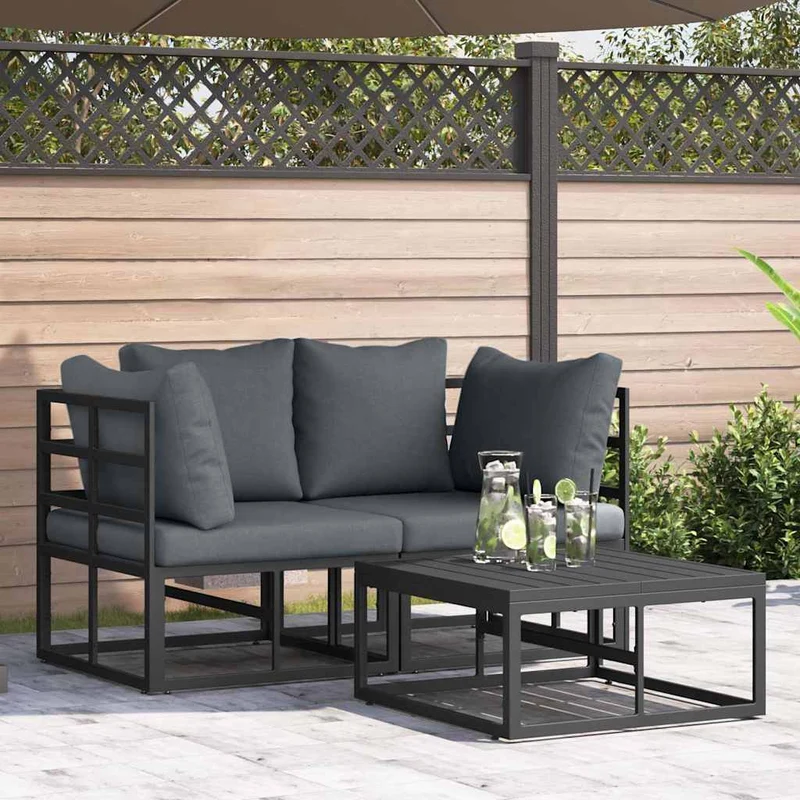 Garden Sofa Set 3 pcs Black Metal