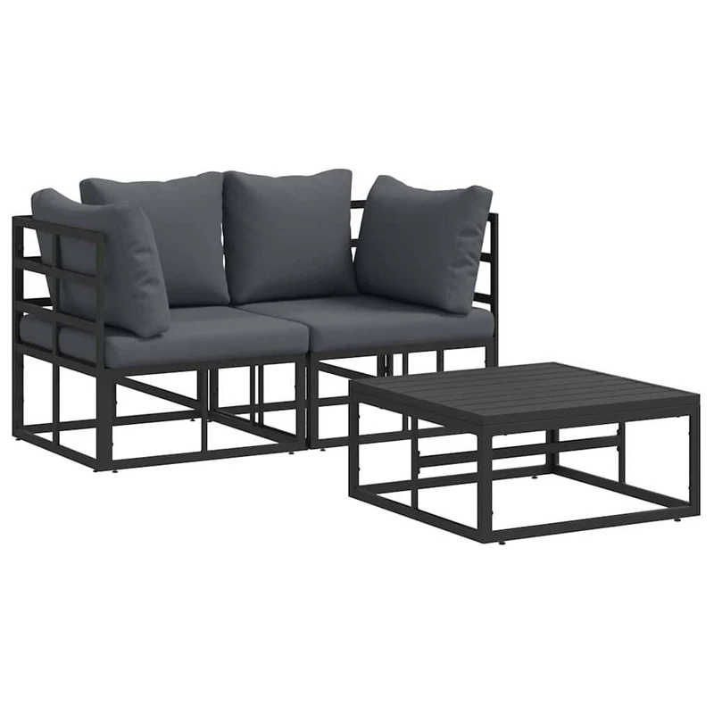 Garden Sofa Set 3 pcs Black Metal