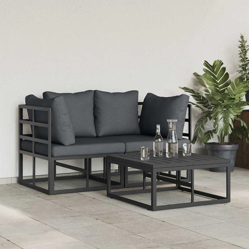 Garden Sofa Set 3 pcs Black Metal