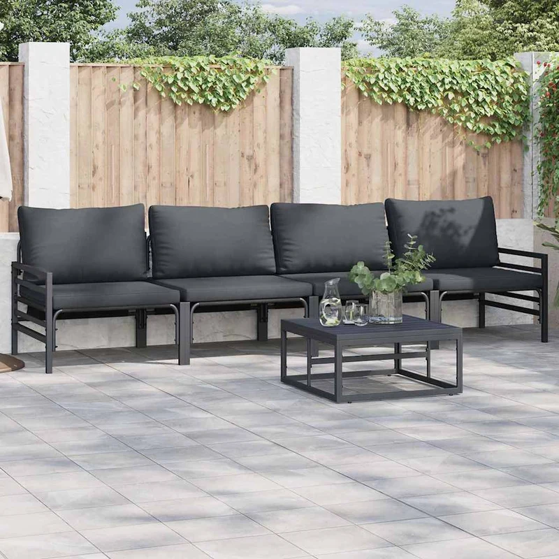 Garden Sofa Set 4 pcs Black Steel