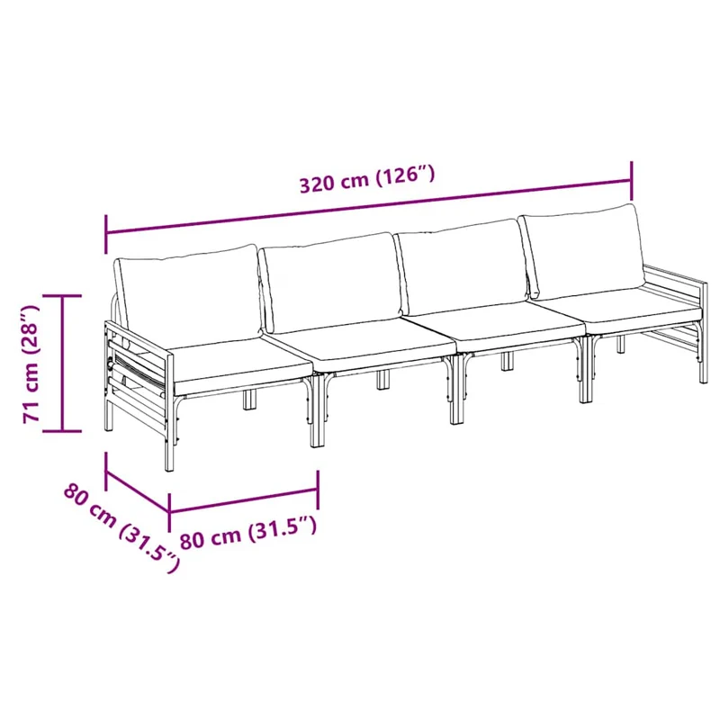 Garden Sofa Set 4 pcs Black Steel