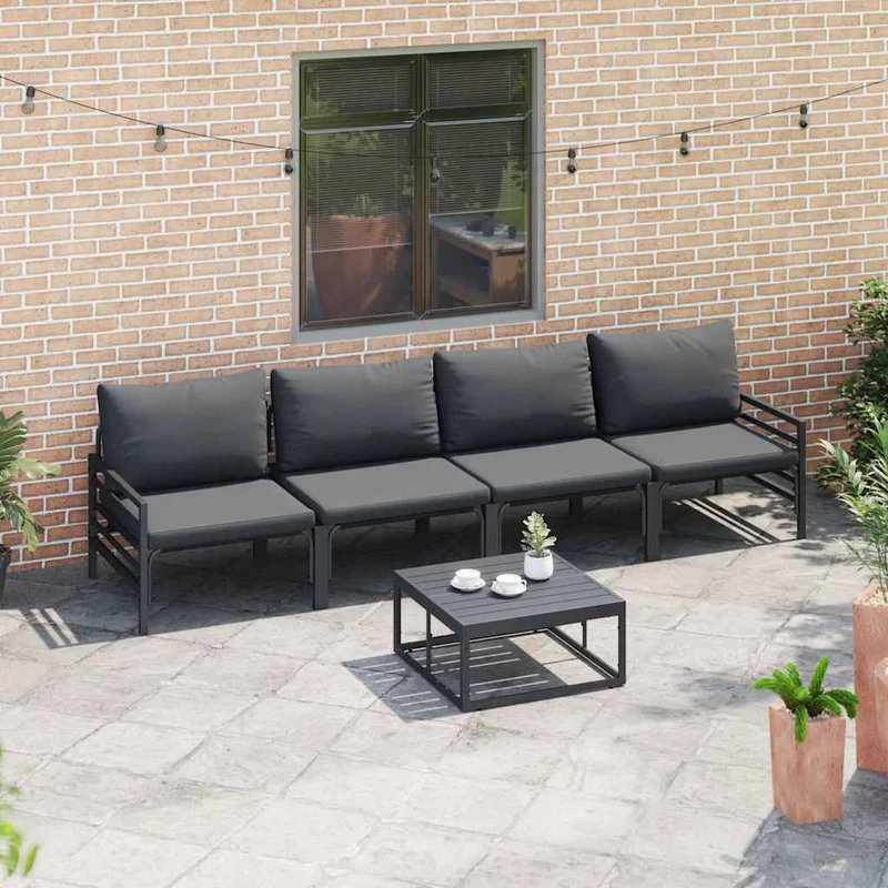 Garden Sofa Set 5 pcs Black Steel
