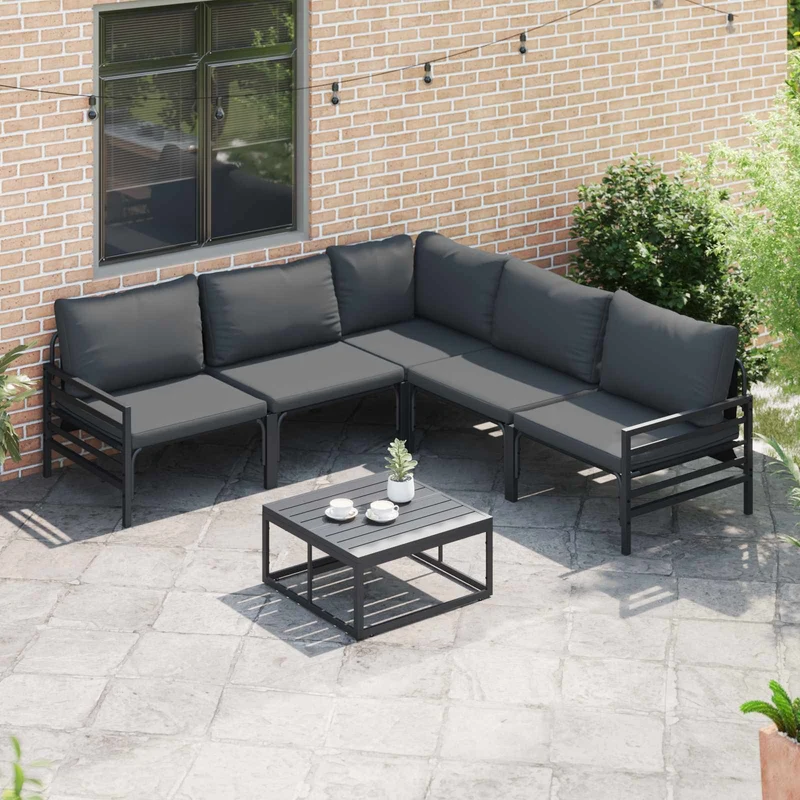 Garden Sofa Set 5 pcs Black Steel