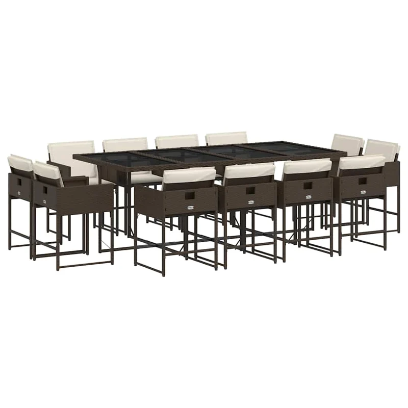 13 Piece Garden Dining Set with Cushions Brown Poly Rattan
