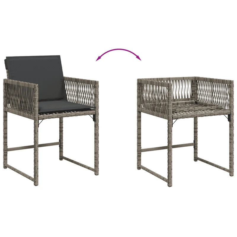 7 Piece Garden Dining Set with Cushions Grey Poly Rattan