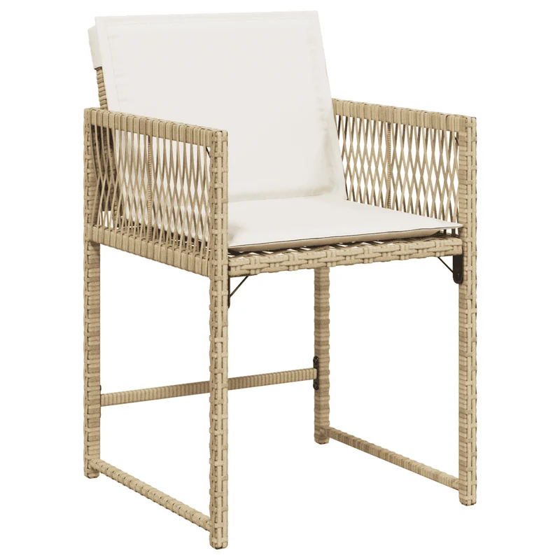 7 Piece Garden Dining Set with Cushions Beige Poly Rattan