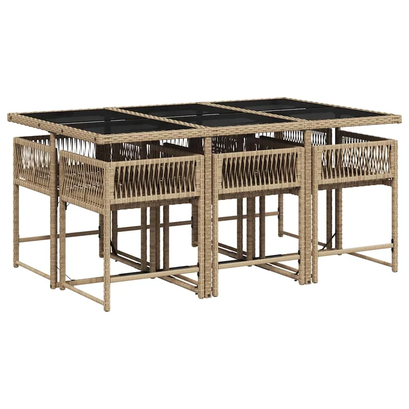 7 Piece Garden Dining Set with Cushions Beige Poly Rattan