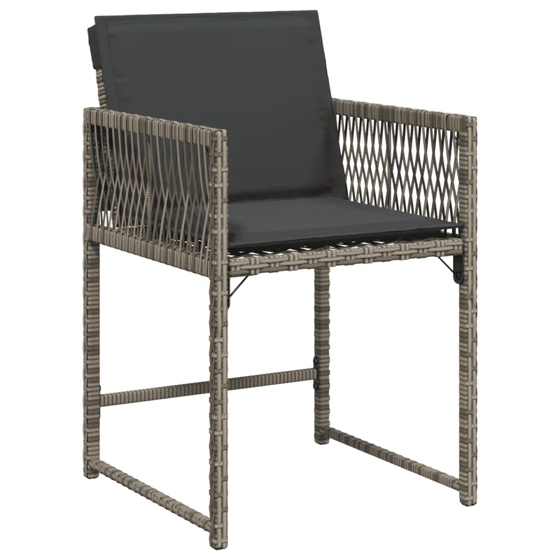 9 Piece Garden Dining Set with Cushions Grey Poly Rattan