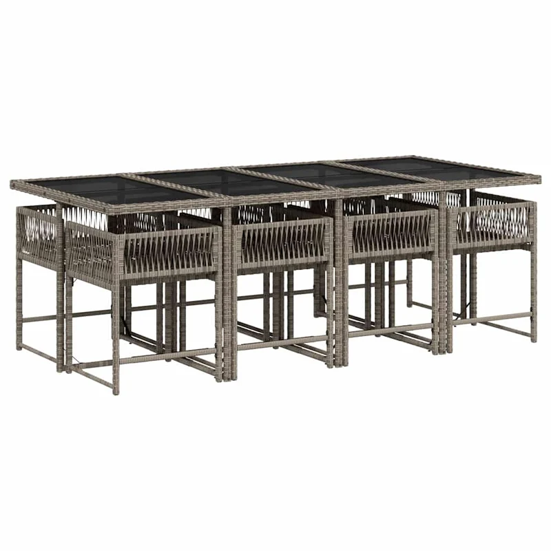 9 Piece Garden Dining Set with Cushions Grey Poly Rattan