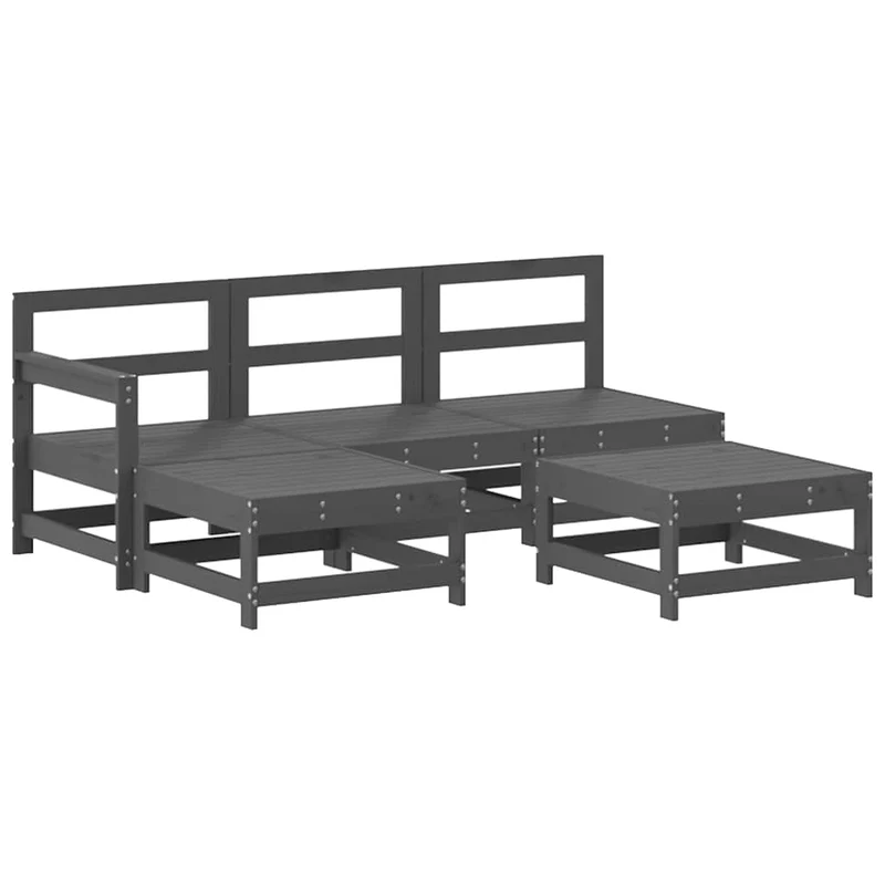 5 Piece Garden Lounge Set with Cushions Grey Solid Wood