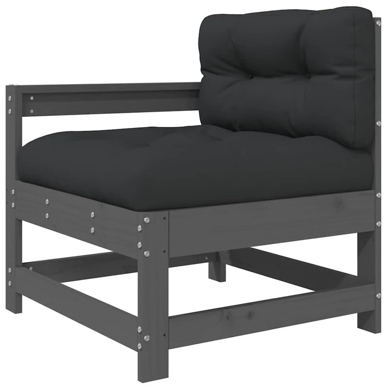 5 Piece Garden Lounge Set with Cushions Grey Solid Wood