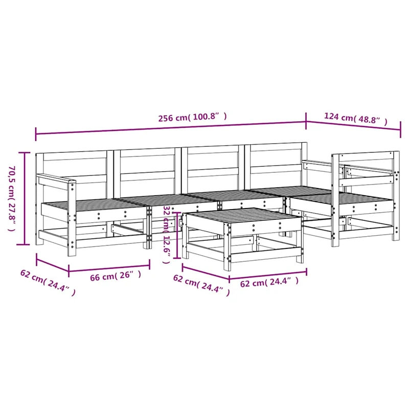 6 Piece Garden Lounge Set Solid Wood Pine