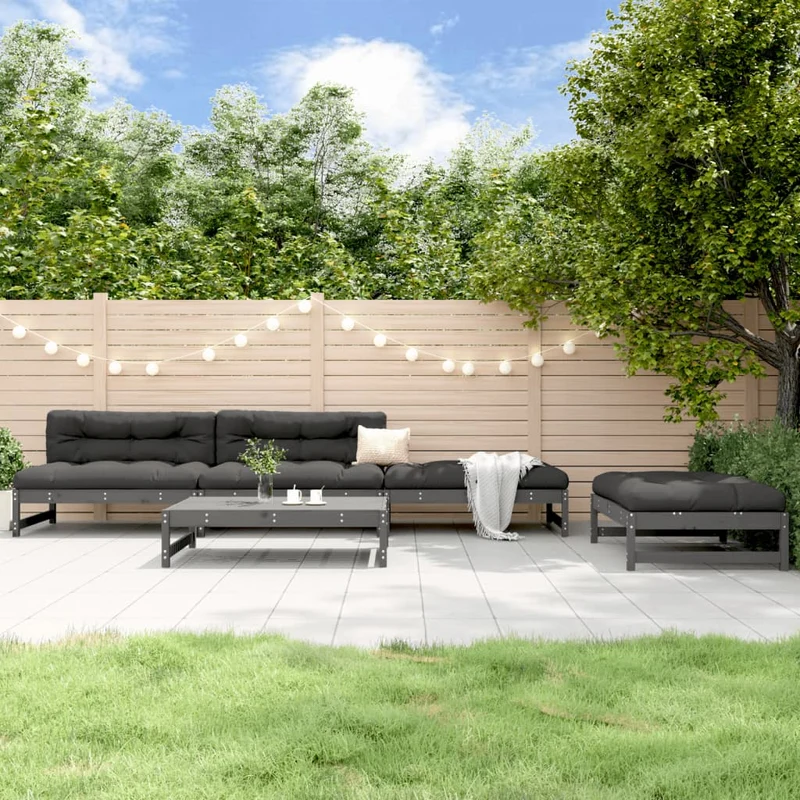 5 Piece Garden Lounge Set Grey Solid Wood Pine