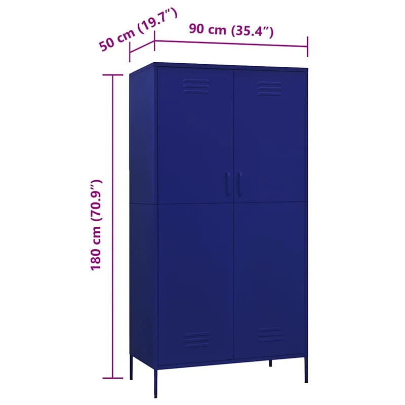 336244 vidaXL Wardrobe Navy Blue 90x50x180 cm Steel