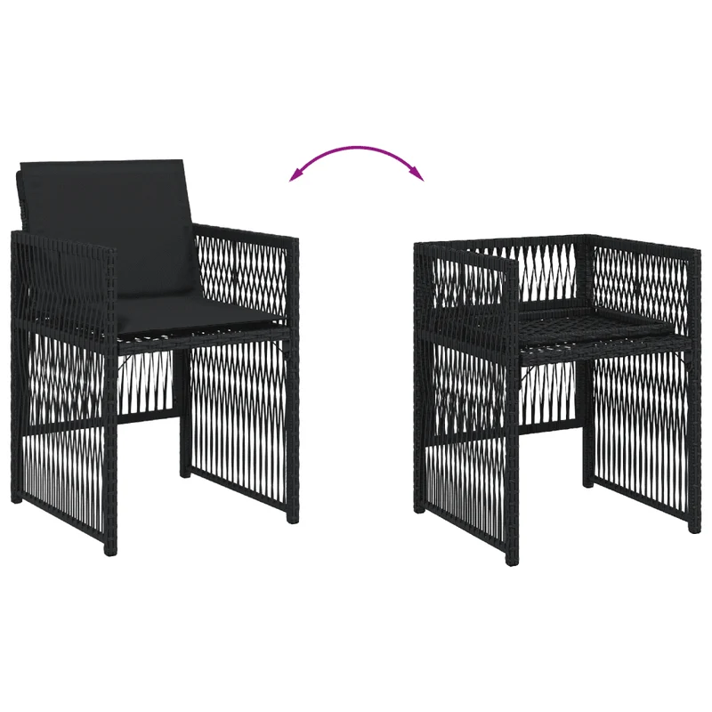 7 Piece Garden Dining Set with Cushions Black Poly Rattan