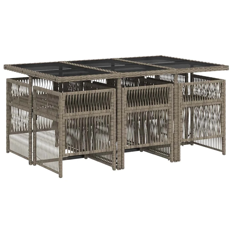7 Piece Garden Dining Set with Cushions Grey Poly Rattan