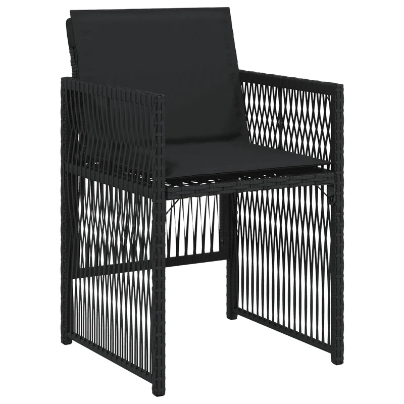9 Piece Garden Dining Set with Cushions Black Poly Rattan