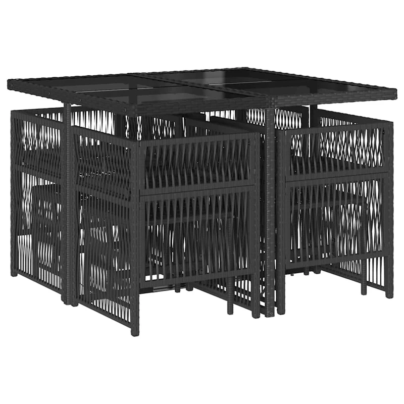 9 Piece Garden Dining Set with Cushions Black Poly Rattan