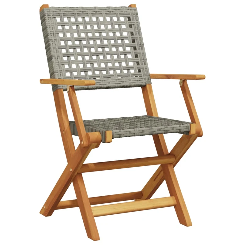 5 Piece Garden Dining Set Grey Poly Rattan and Solid Wood